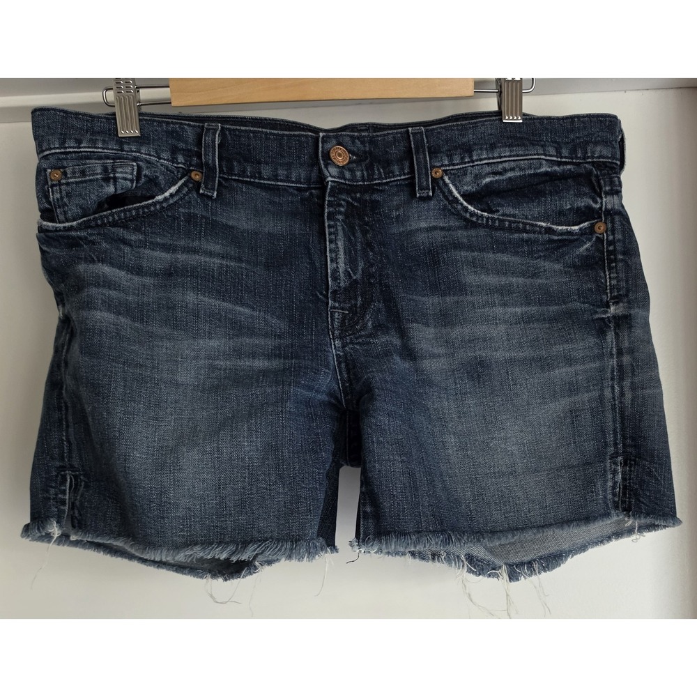 7 For All Mankind Women's Shorts Size 32 Blue Solid Casual Denim Cutoff